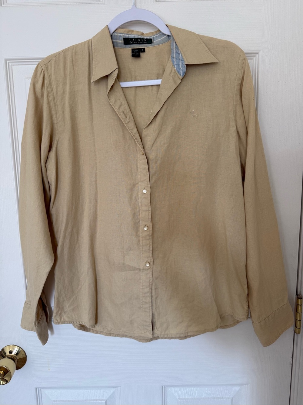 Lauren Ralph Lauren 100% Linen Button-Up Shirt Size S Beige